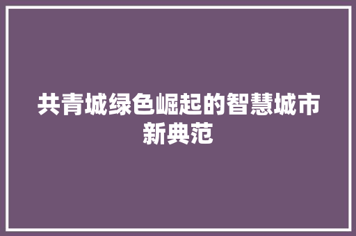 共青城绿色崛起的智慧城市新典范