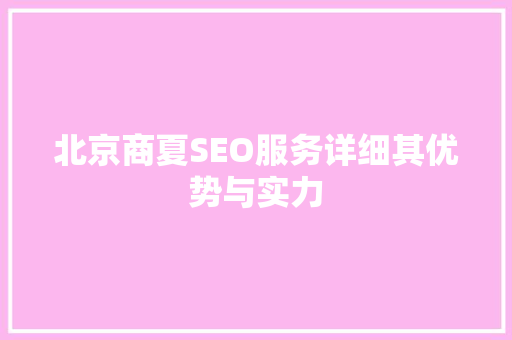 北京商夏SEO服务详细其优势与实力