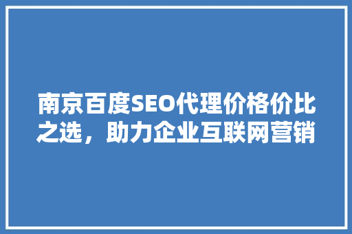 南京百度SEO代理价格价比之选，助力企业互联网营销腾飞  第1张