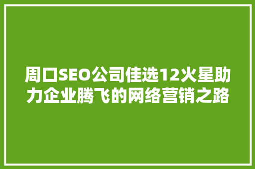 周口SEO公司佳选12火星助力企业腾飞的网络营销之路