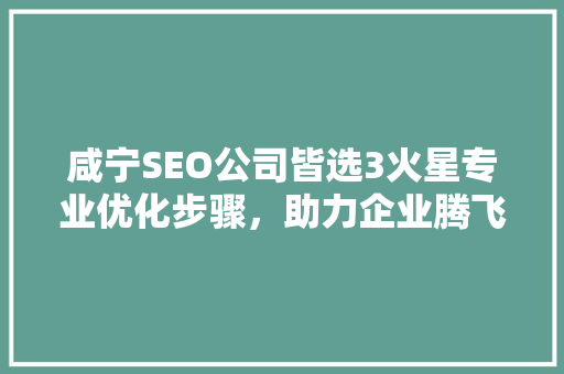 咸宁SEO公司皆选3火星专业优化步骤，助力企业腾飞