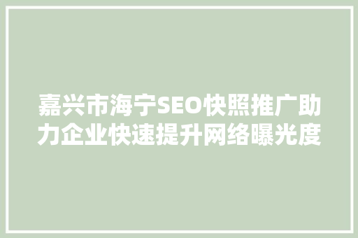 嘉兴市海宁SEO快照推广助力企业快速提升网络曝光度  第1张