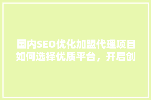 国内SEO优化加盟代理项目如何选择优质平台，开启创业新篇章