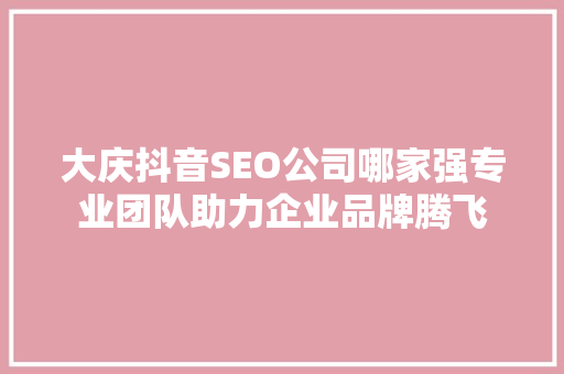大庆抖音SEO公司哪家强专业团队助力企业品牌腾飞