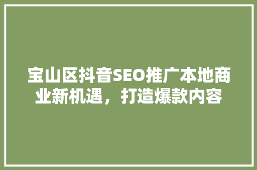 宝山区抖音SEO推广本地商业新机遇，打造爆款内容