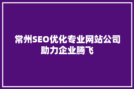 常州SEO优化专业网站公司助力企业腾飞