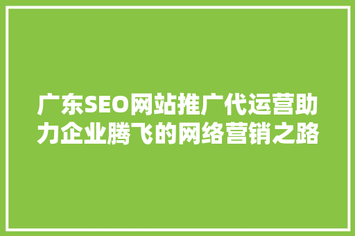 广东SEO网站推广代运营助力企业腾飞的网络营销之路