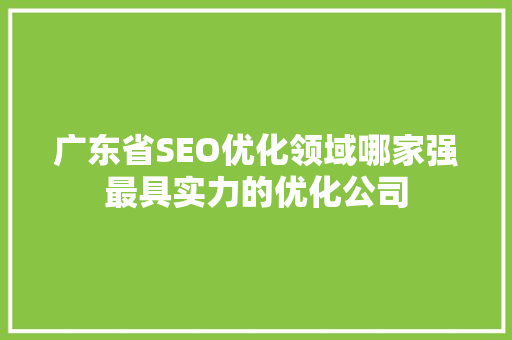 广东省SEO优化领域哪家强最具实力的优化公司