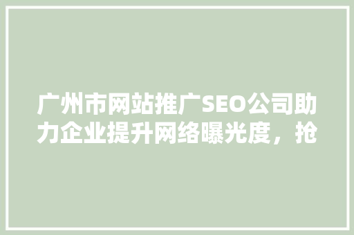 广州市网站推广SEO公司助力企业提升网络曝光度，抢占市场先机