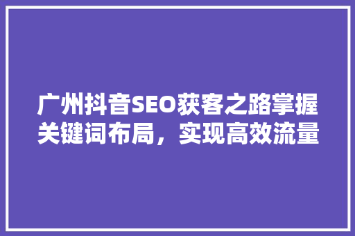 广州抖音SEO获客之路掌握关键词布局，实现高效流量转化