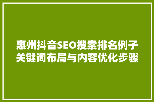 惠州抖音SEO搜索排名例子关键词布局与内容优化步骤