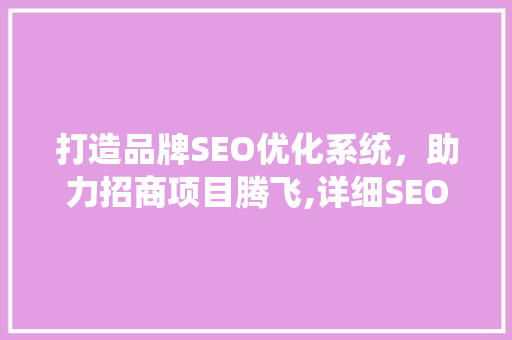打造品牌SEO优化系统，助力招商项目腾飞,详细SEO优化在招商中的作用  第1张