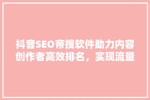 抖音SEO帝搜软件助力内容创作者高效排名，实现流量变现