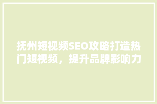 抚州短视频SEO攻略打造热门短视频，提升品牌影响力
