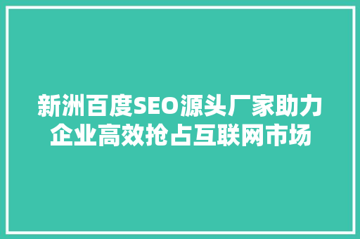 新洲百度SEO源头厂家助力企业高效抢占互联网市场