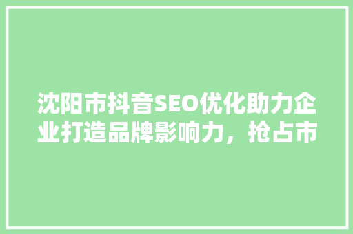 沈阳市抖音SEO优化助力企业打造品牌影响力，抢占市场先机