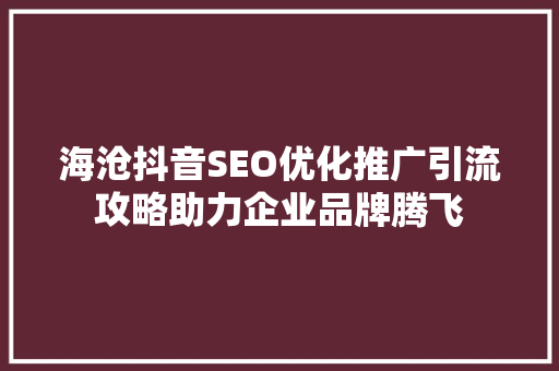 海沧抖音SEO优化推广引流攻略助力企业品牌腾飞