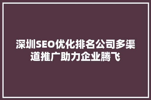 深圳SEO优化排名公司多渠道推广助力企业腾飞
