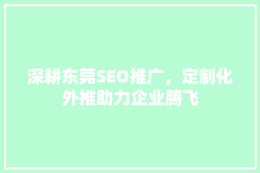 深耕东莞SEO推广，定制化外推助力企业腾飞