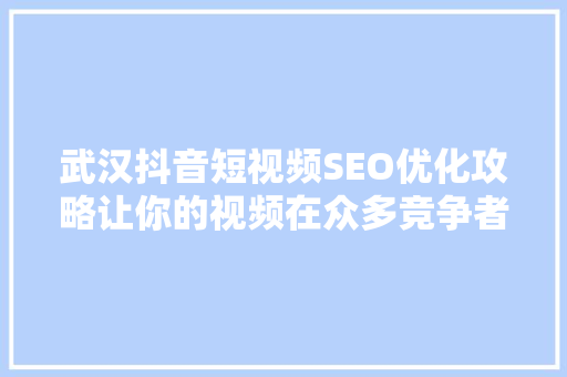 武汉抖音短视频SEO优化攻略让你的视频在众多竞争者中脱颖而出
