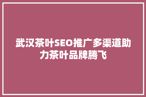武汉茶叶SEO推广多渠道助力茶叶品牌腾飞