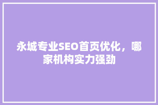 永城专业SEO首页优化，哪家机构实力强劲