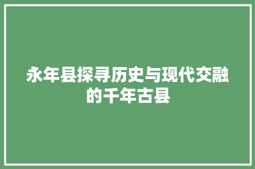 永年县探寻历史与现代交融的千年古县
