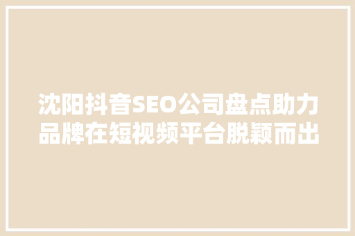 沈阳抖音SEO公司盘点助力品牌在短视频平台脱颖而出