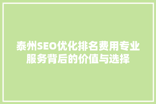 泰州SEO优化排名费用专业服务背后的价值与选择