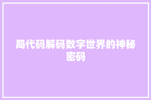 局代码解码数字世界的神秘密码
