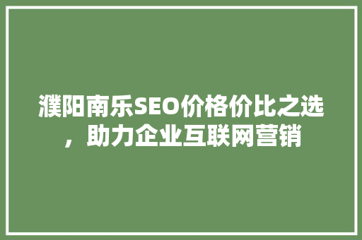 濮阳南乐SEO价格价比之选，助力企业互联网营销