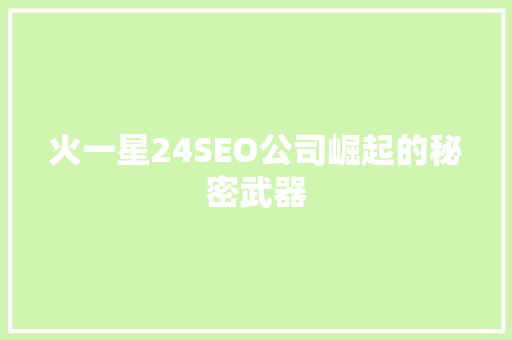 火一星24SEO公司崛起的秘密武器