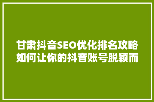甘肃抖音SEO优化排名攻略如何让你的抖音账号脱颖而出  第1张