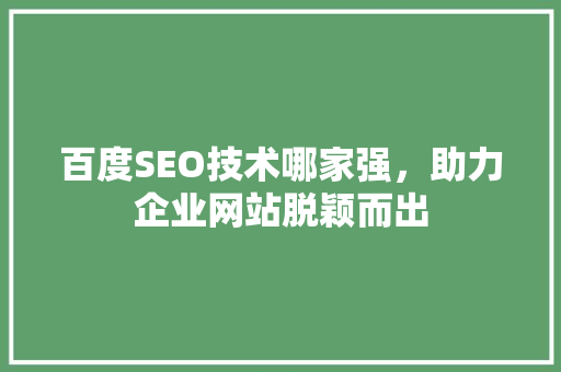 百度SEO技术哪家强，助力企业网站脱颖而出
