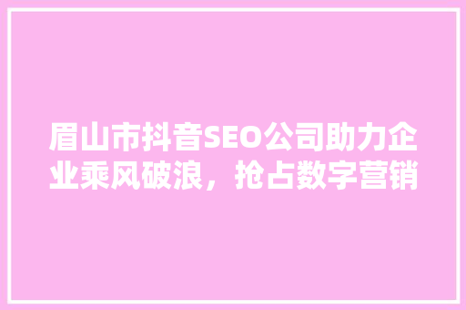 眉山市抖音SEO公司助力企业乘风破浪，抢占数字营销制高点
