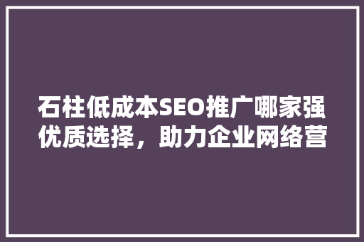 石柱低成本SEO推广哪家强优质选择，助力企业网络营销