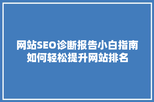 网站SEO诊断报告小白指南如何轻松提升网站排名  第1张