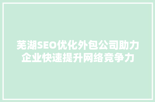 芜湖SEO优化外包公司助力企业快速提升网络竞争力
