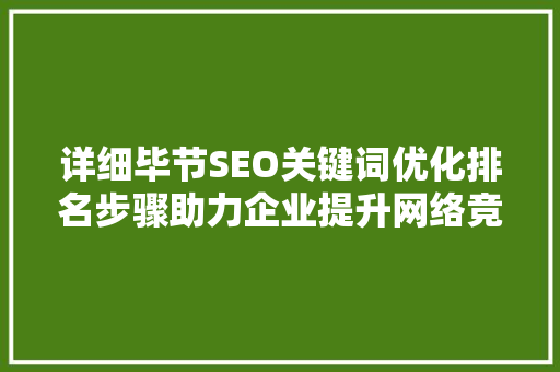 详细毕节SEO关键词优化排名步骤助力企业提升网络竞争力