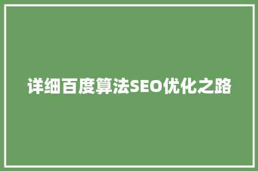 详细百度算法SEO优化之路