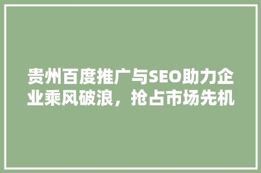 贵州百度推广与SEO助力企业乘风破浪，抢占市场先机