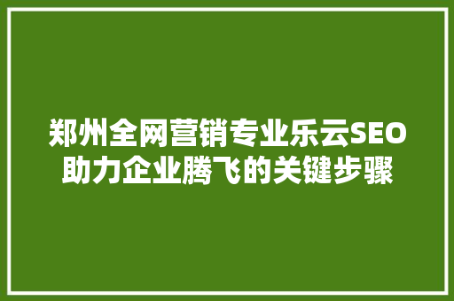 郑州全网营销专业乐云SEO助力企业腾飞的关键步骤