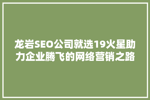 龙岩SEO公司就选19火星助力企业腾飞的网络营销之路