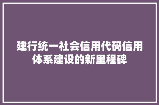 建行统一社会信用代码信用体系建设的新里程碑