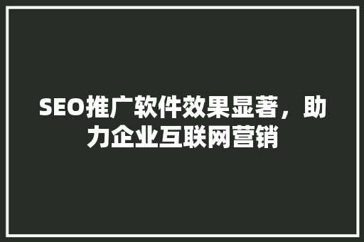 SEO推广软件效果显著，助力企业互联网营销