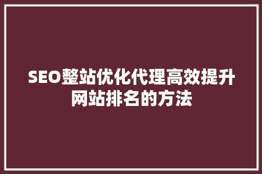 SEO整站优化代理高效提升网站排名的方法