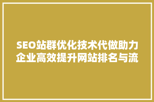 SEO站群优化技术代做助力企业高效提升网站排名与流量