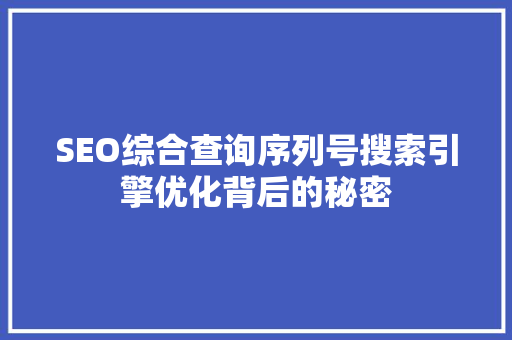 SEO综合查询序列号搜索引擎优化背后的秘密