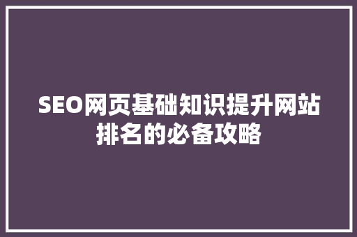 SEO网页基础知识提升网站排名的必备攻略