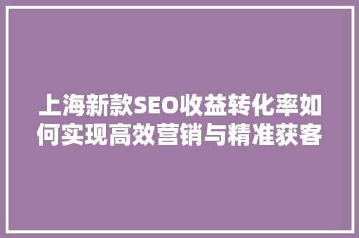 上海新款SEO收益转化率如何实现高效营销与精准获客